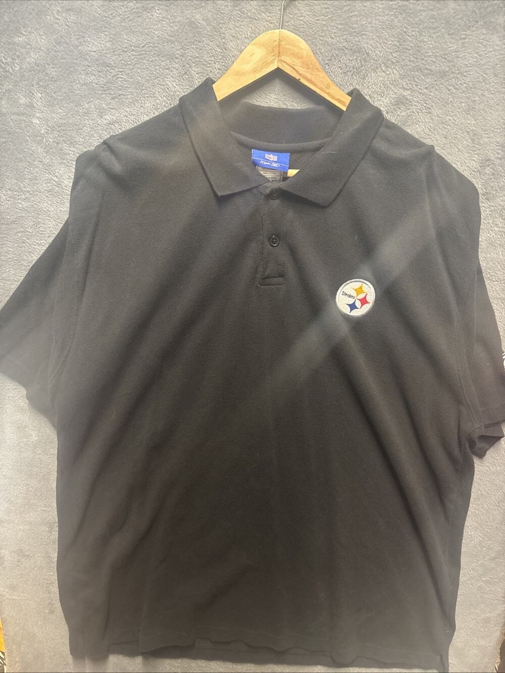 Reebok 2000s Y2K Era Pittsburg Steelers NFL Black Polo Size XL Men’s